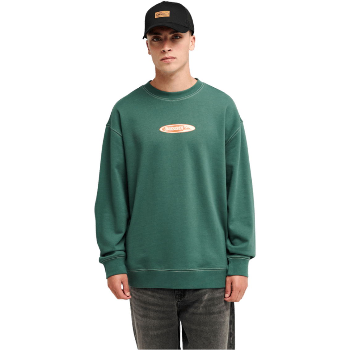 2026 Quiksilver Mens Disk Crew Sweatshirt EQYFT05232 - Forest